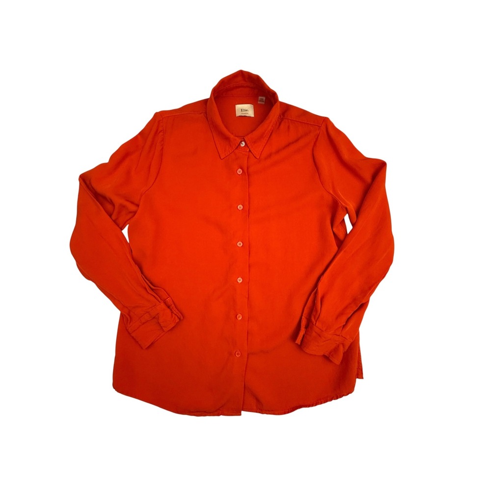 Elie Tahari Button Down Women Medium Orange Solid Long Sleeve Viscose Lyocell